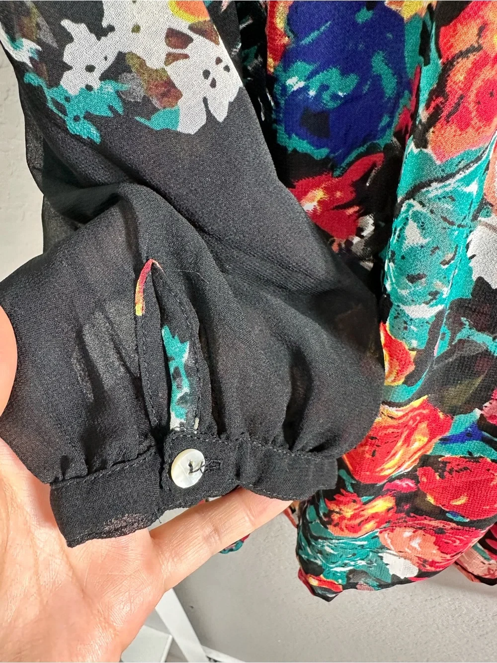 World Market Black Floral Sheer Peasant Blouse Size S/M Boho Cottagecore‎